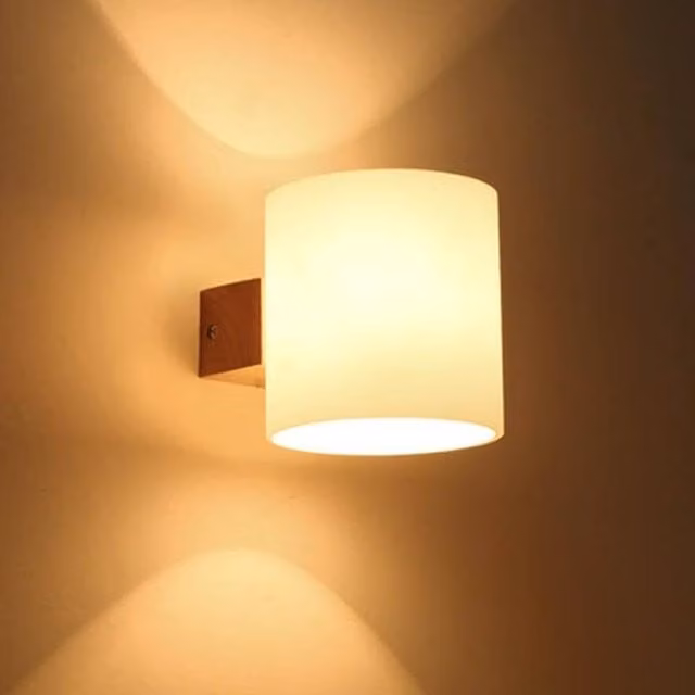 COMELY Vintage Wood and Glass Indoor Wall Lights with E27 Base in White and Brown – 1
