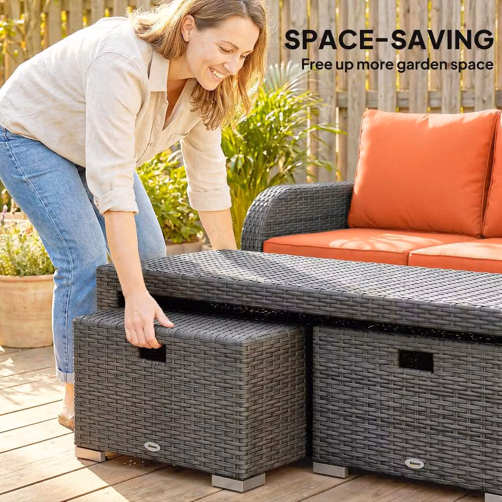ERGOVEXA Six-piece Rattan Garden Furniture Set with Orange Upholstered Cushions and Powder Coated Steel Frame – 4