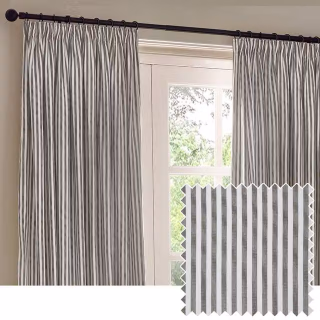 Make It A Home Hebden Striped Cotton Pencil Pleat Curtain Pair in Grey