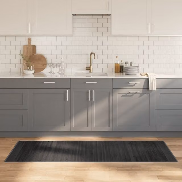 Berkfield Home Rectangular Bamboo Rug in Grey, W/D: 70 x 200 cm