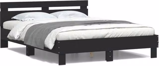 Berkfield Home Modern Black Bed Frame with LED Under-Bed Lighting and USB Charging Port, W/D/H: 140 x 200 cm – 1