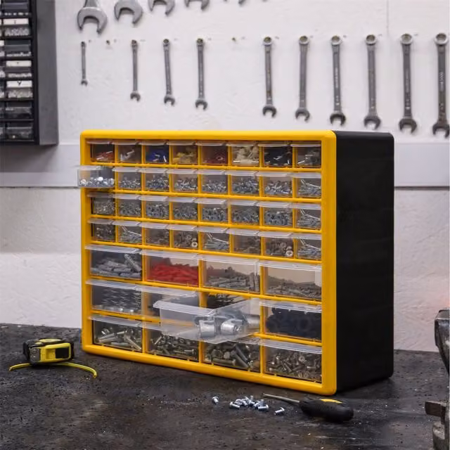 Pukkr Wall-Mounted Storage Cabinet with 44 Transparent Yellow Drawers