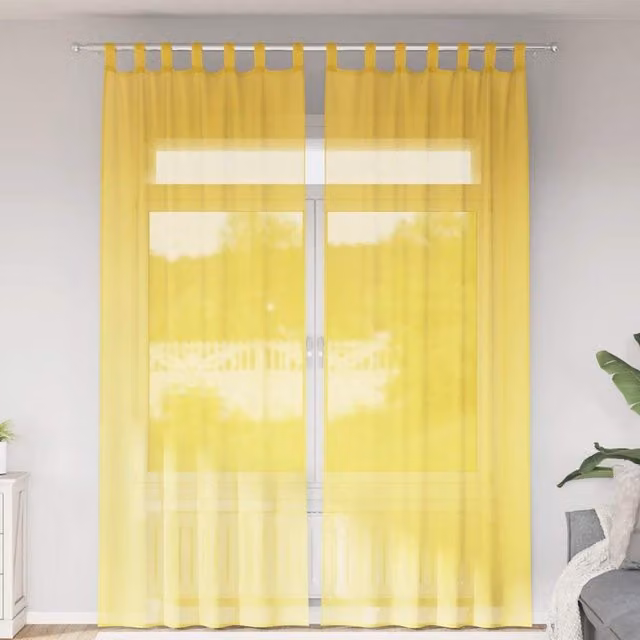 Berkfield Home Yellow Transparent Voile Fabric Curtains with Rod Pockets, 2 Pack