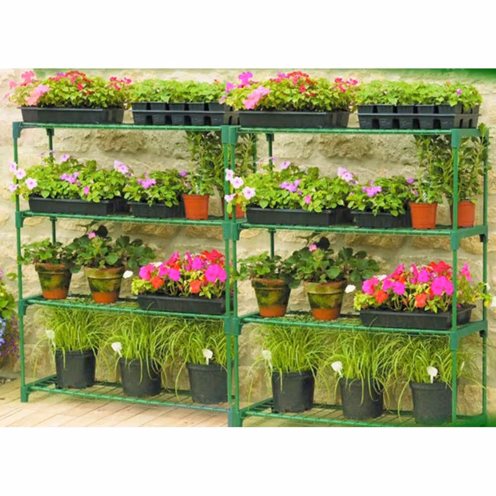 ERGOVEXA Green Metal Freestanding Garden Racking Shelving for Plant Staging and Greenhouse Display, 2-Piece Set – 3