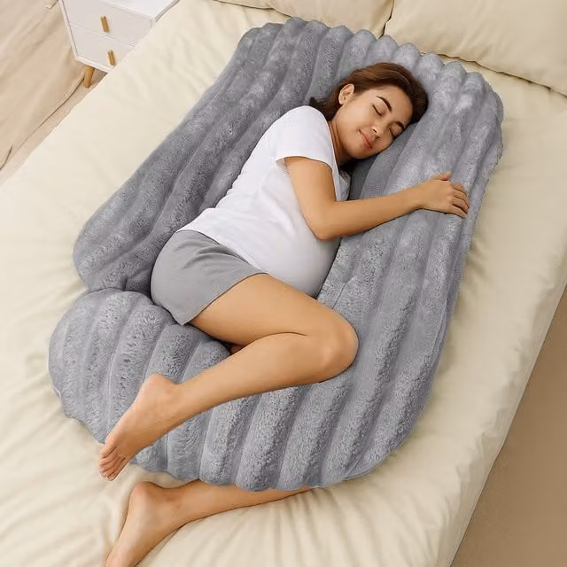 Velosso Plush Supersoft Jumbo Cord Ribbed Body Maternity Pillow in Silver