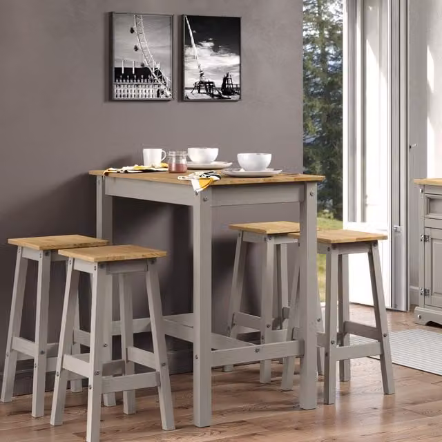 Core Products Ltd Linea Grey Rectangular Dining Table and 4 Chair Set in Waxed Pine Wood