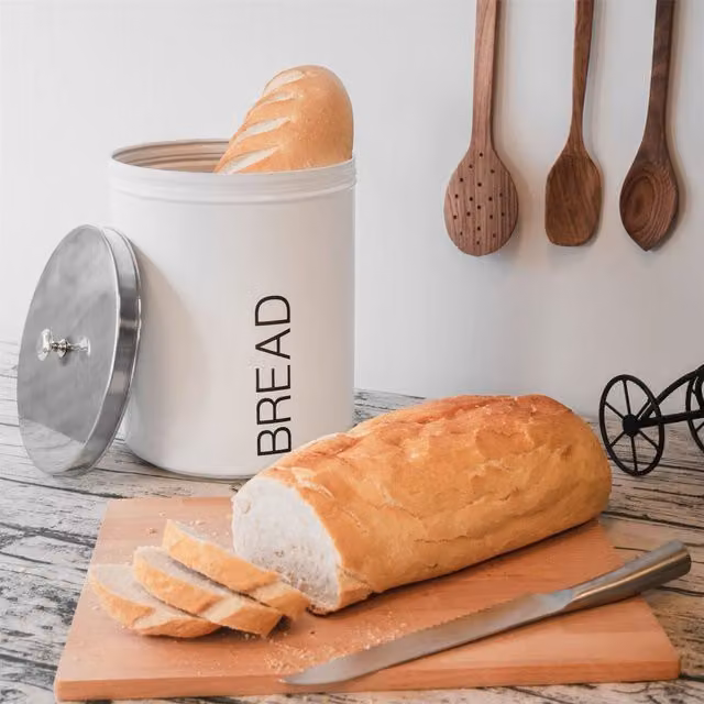 Harbour Housewares Airtight Round Metal Kitchen Bread Bin in White