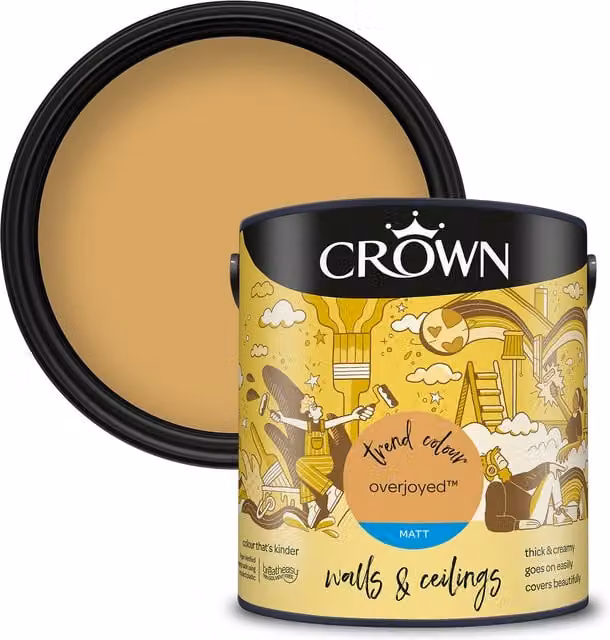 Crown Matt Emulsion Dispersion Paint in Pink and Yellow, 2.5l