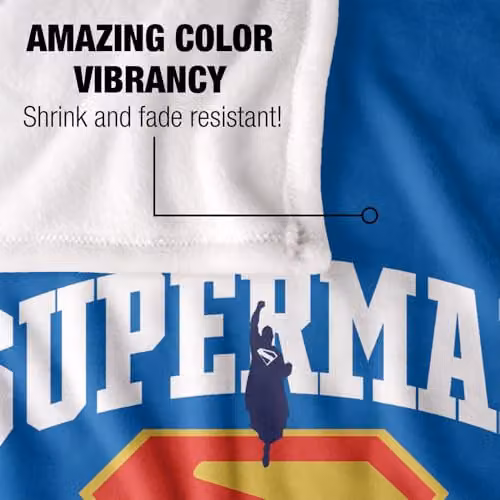 Warner Bros. Superman 2025 College Logo Super Soft Fleece Throw Blanket, Multicolour, W: 91.44 cm, D: 91.44 cm – 3