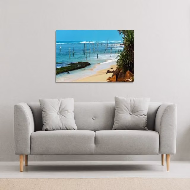 Benjamin Tate Design LTD Fishermen on the Ocean Coast of Sri Lanka Canvas Print, Blue, W: 127 cm, H: 101 cm