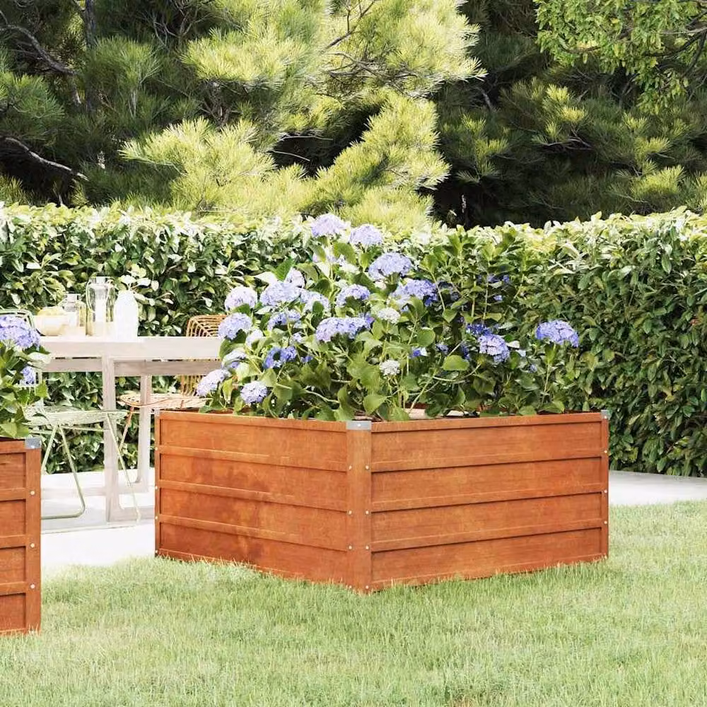 Berkfield Home Garden Rusty Corten Steel Raised Bed in Brown, W/D/H: 100 x 100 x 45 cm – 1
