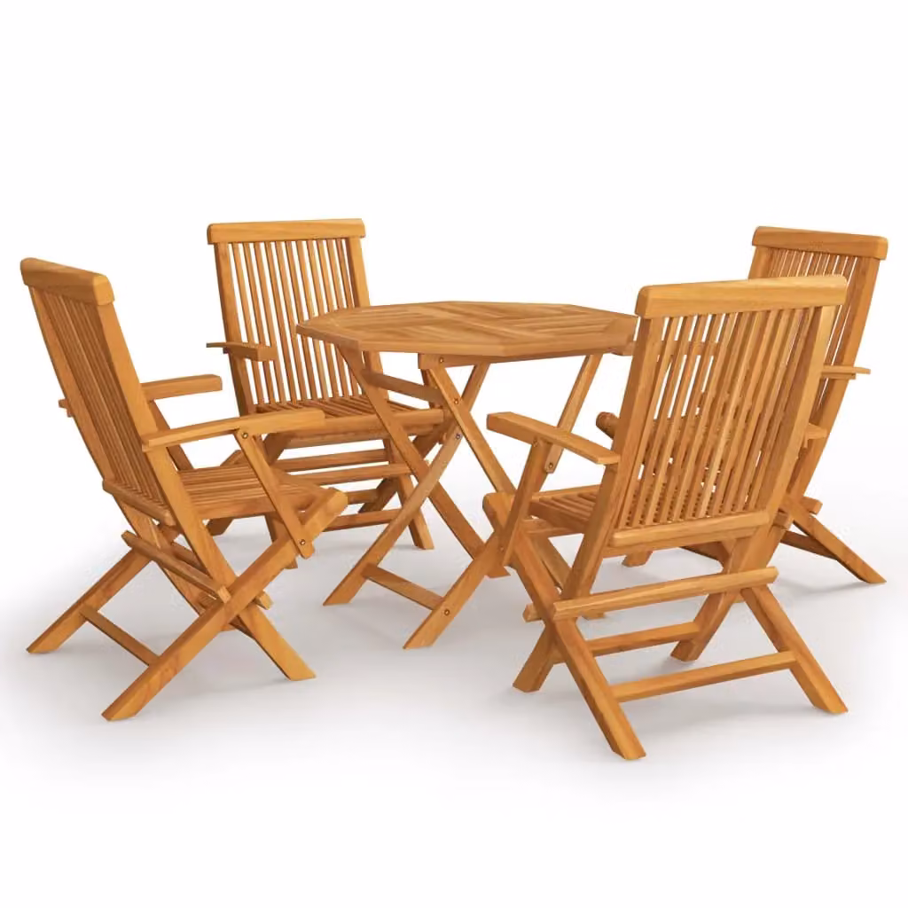 Berkfield Home 5 Piece Garden Dining Set in Brown Solid Teak Wood – 2