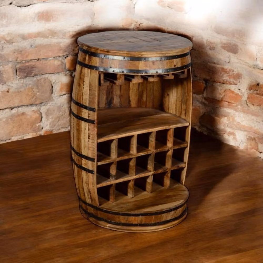 Minster Rustic Brown Wood Freestanding Wine Rack W: 60 cm, D: 60 cm, H: 90 cm – 3