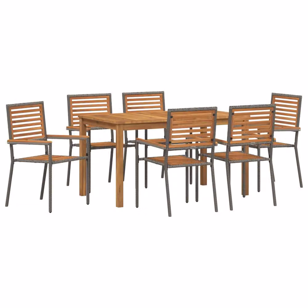Berkfield Home 7 Piece Grey Poly Rattan and Acacia Wood Garden Dining Set – 2