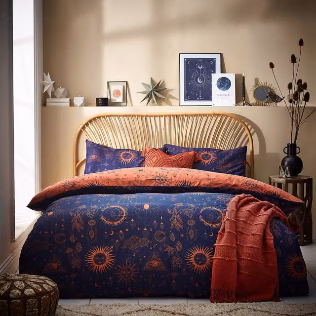Make it a Home Constellation Celestial Reversible Duvet Cover Set, Bronze, Blue and Orange, 200 x 200 cm