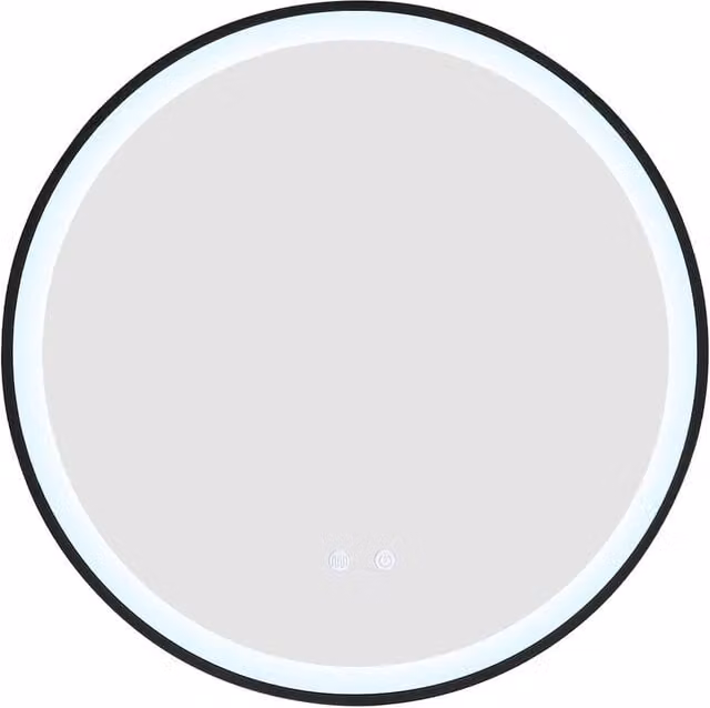 Garden Sanctuary Round Metal Framed LED Wall Mirror with Touch Switch in Black
