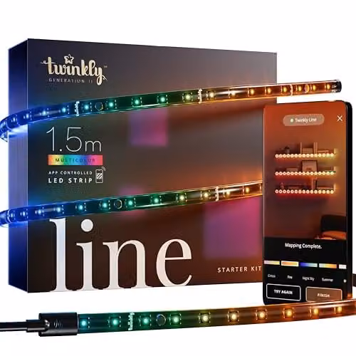 Twinkly Line Starter Kit 1.5m Multicolor LED Strip with Smart Controller, Black Wire, Compatible with Amazon Alexa, Google Assistant and Apple HomeKit
