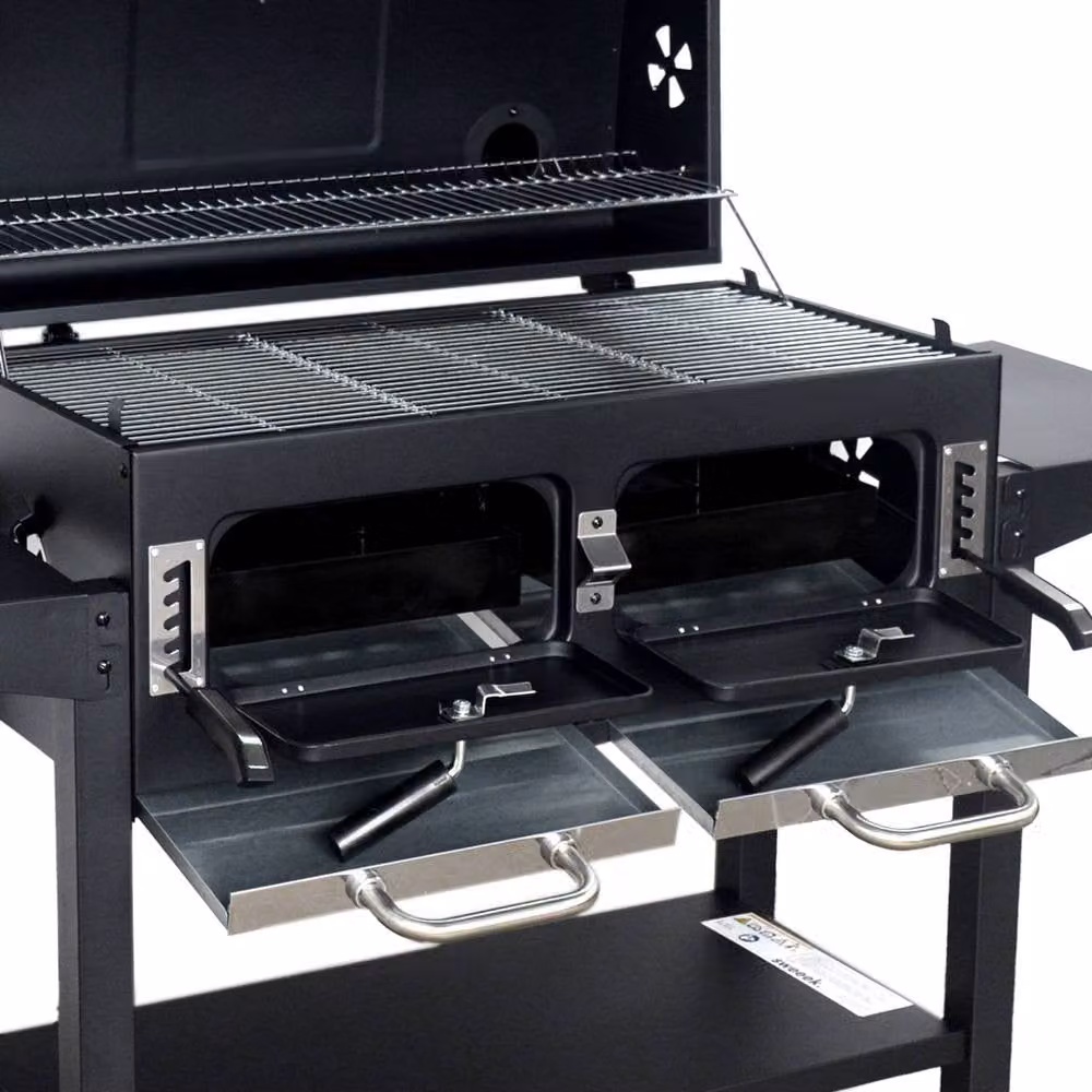 sweeek Charcoal Barbecue Grill in Black with Warming Rack and Thermometer, Enamelled Steel – 3