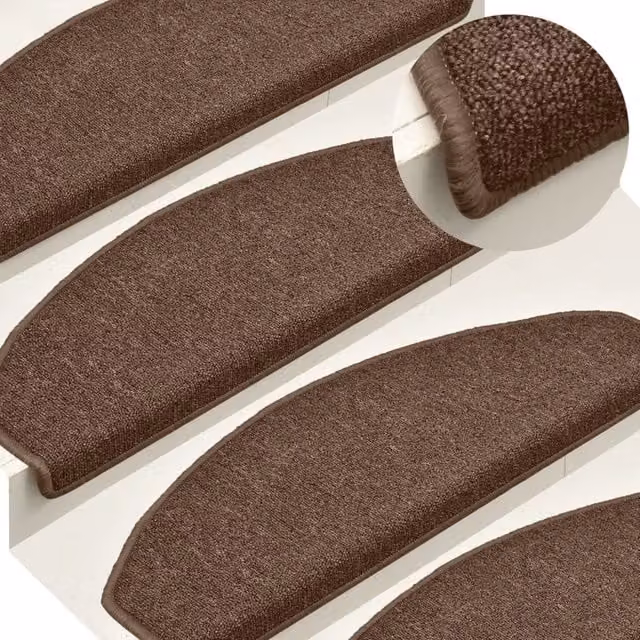 Berkfield Home Self-Adhesive Carpet Stair Treads, 15 Pieces, Brown, W: 65 cm, D: 24 cm, H: 4 cm