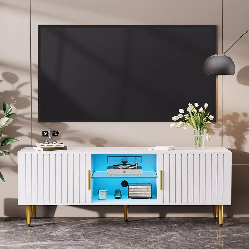 KORVIXA Modern High Gloss TV Unit in White and Multicolour, W/D/H: 140 x 100 x 100 cm – 3