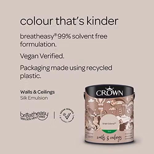 Crown Walls and Ceilings Silk Emulsion Paint Beige 2.5l – 3