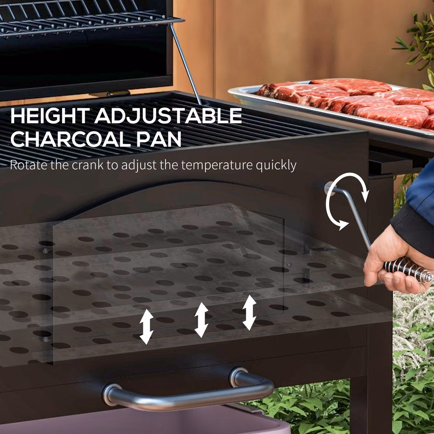 Outsunny Charcoal Barbecue Grill Trolley Garden Smoker in Black with Stainless Steel Details, Thermometer and Wheels – 7