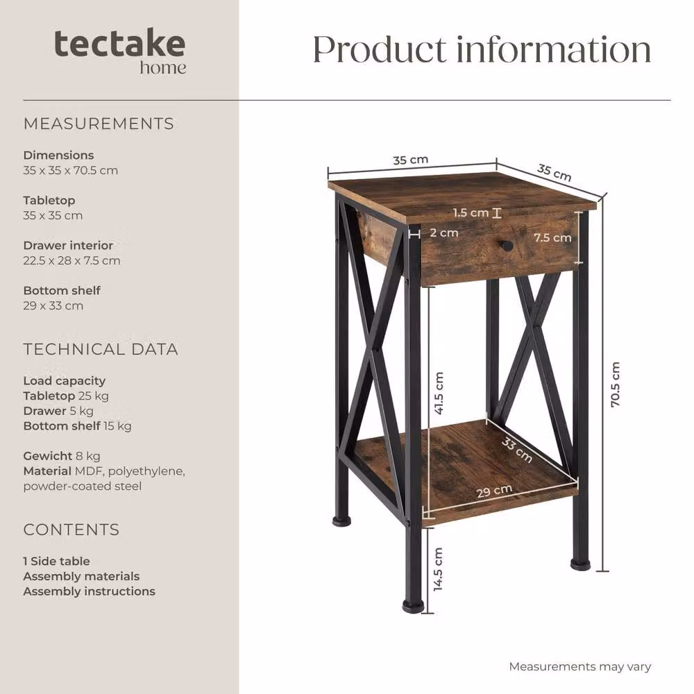 tectake Dayton Bedside Table in Dark Brown – 6