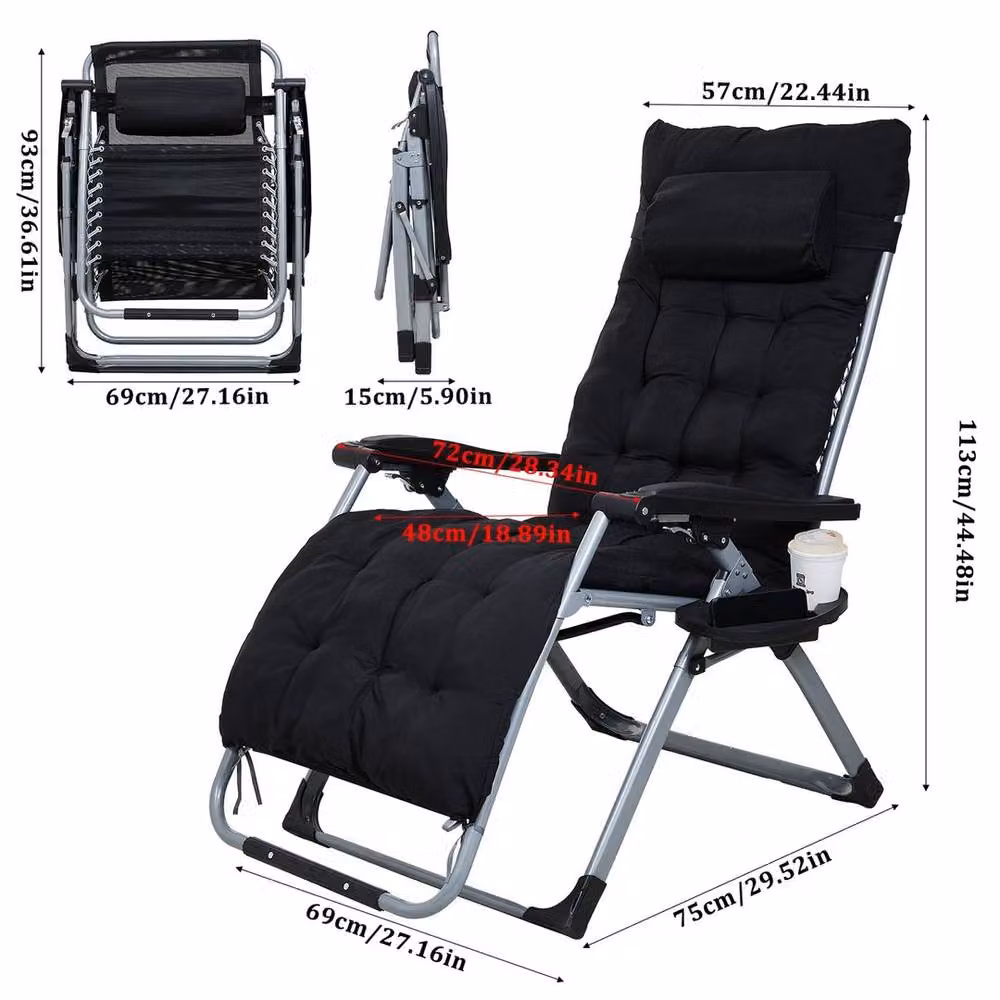 EONLION Black Zero Gravity Recliner Garden Sun Lounger – 2