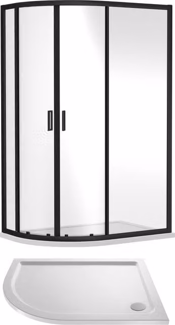 Balterley Ruwa Offset Quadrant Shower Suite with Tray and Sliding Glass Enclosure, Black, W: 1200 cm, D: 800 cm