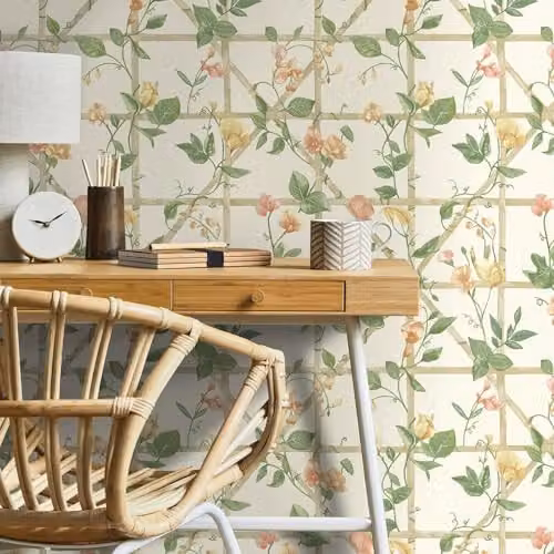 Holden Decor Botany Trailing Floral Trellis Wallpaper in Orange and Cream – 2