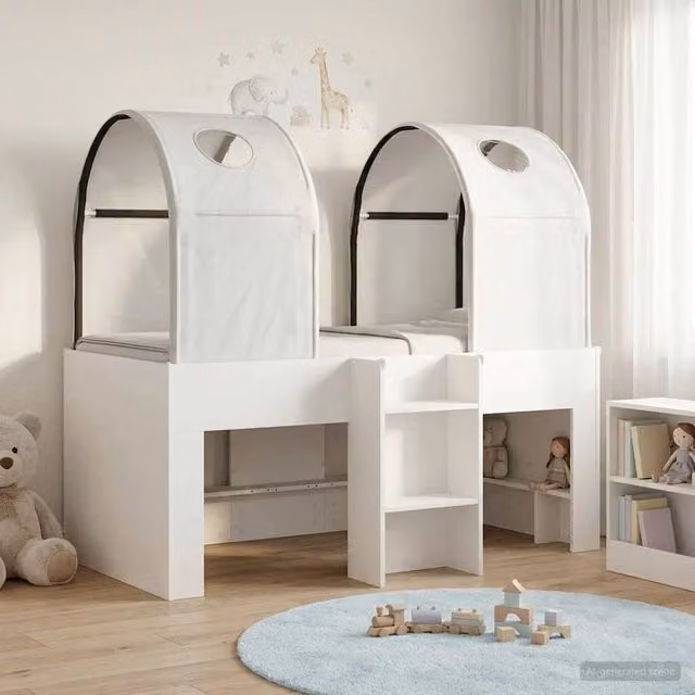 Berkfield Home 3-Piece White Engineered Wood Bed with Tunnel and Lift-Up Base – 1