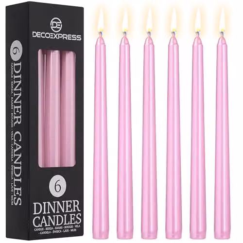 Deco Express Set of 6 Classic Taper Candles in Gold/Brass – 1