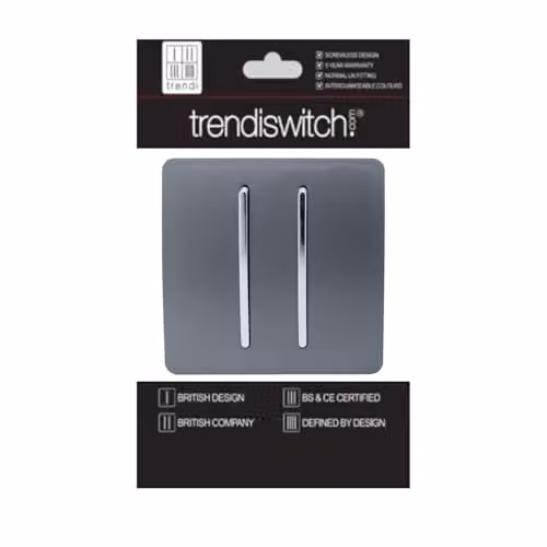 Trendi Modern Plastic 2 Gang Light Switch in Grey and Black – 2