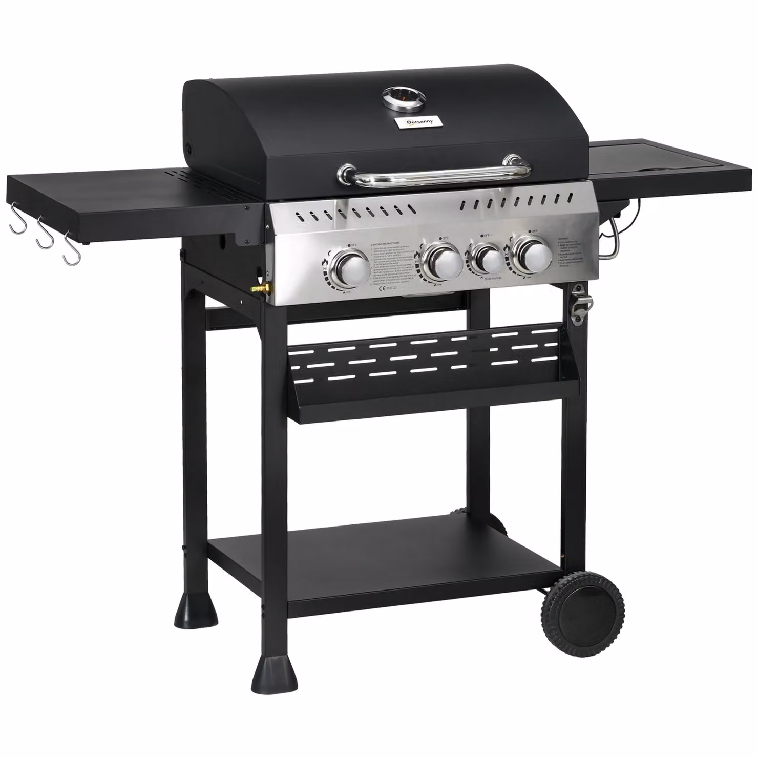 OUTSUNNY Propane Gas Barbecue BBQ Grill with Wheels, Warming Rack and Thermometer, Black, W/D/H: 123 x 103 x 52 cm – 2