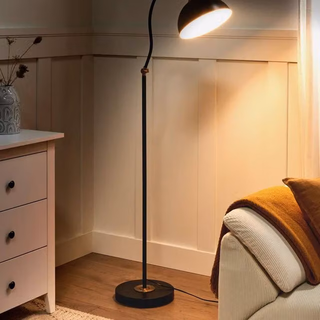 Wyld and Coco Black Metal Industrial Floor Lamp with Adjustable Arm and Dome Shade – 1