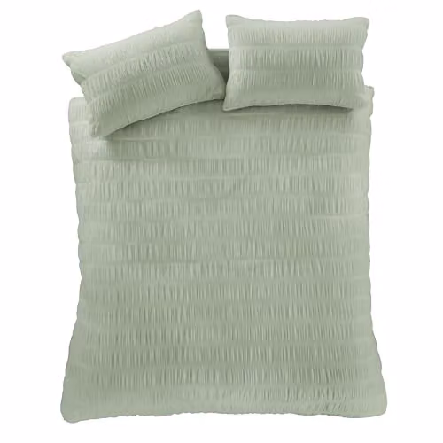 Catherine Lansfield Seersucker Single Duvet Cover and Pillowcase Set, Green, W/D/H: 135 x 200 cm and 50 x 75 cm – 2
