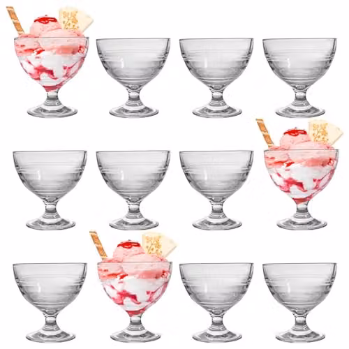 Duralex Gigogne Glass Ice Cream Bowls, 250ml Dessert and Sundae Stem Dishes, Set of 12, Transparent