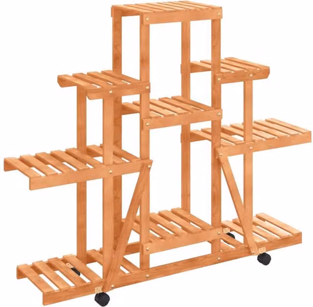 Berkfield Home Brown Solid Wood Fir Flower Stand with Wheels, W/D/H: 110 x 25 x 101 cm