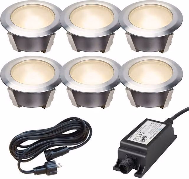 Ludeco 6-Light LED Garden Deck Light Kit in Silver Stainless Steel with Warm White Light