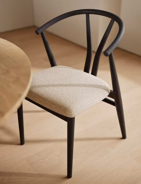 Gallery Direct Set of 2 Black Wishbone Dining Chairs with Armrests in Oak and Fabric