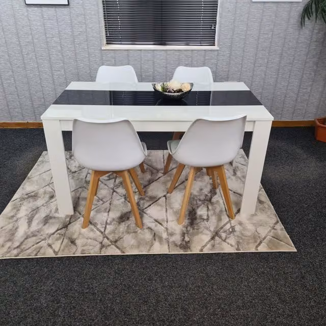 KOSY KOALA Modern Rectangular Dining Room Table and 4 Padded Chairs Set in White, Black or Multicolour, W/D/H: 140 x 80 x 75 cm