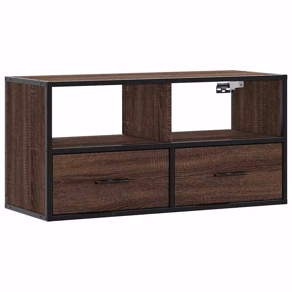 Berkfield Home Industrial TV Cabinet in Brown Oak with Metal and MDF, W: 80 cm, D: 31 cm, H: 39.5 cm – 1