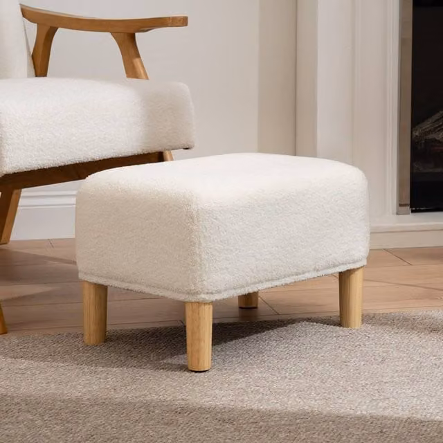 Scottish Everlastings Ltd Cream Boucle Cylindrical Foot Stool W/D/H: 33 x 33 x 48 cm – 1