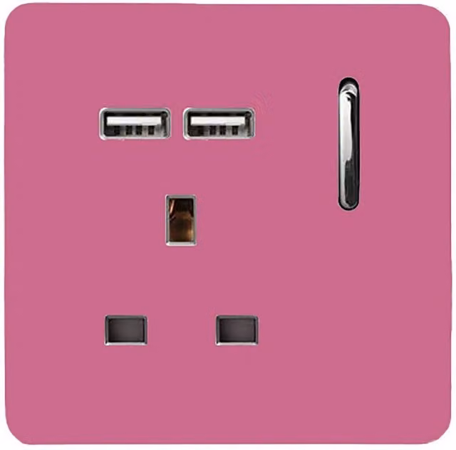 Trendi 1 Gang 13 Amp 2x2.1mA USB Switched Flush Plug Socket in Pink