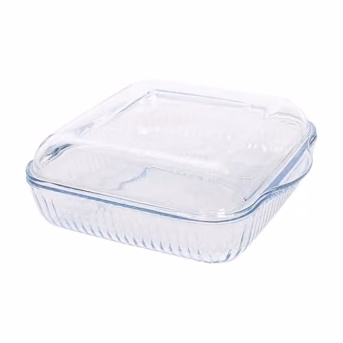 Argon Tableware Optical Square Glass Oven Dish with Lid, Transparent, W: 24 cm, D: 21 cm, H: 7 cm – 1