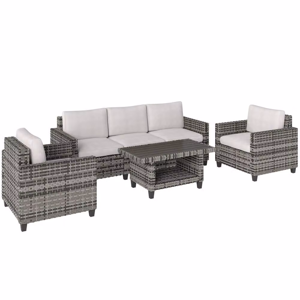 Wyld Haus Coneno 6 Piece Modular Rattan and Metal Outdoor Sofa Set in Light Grey – 2