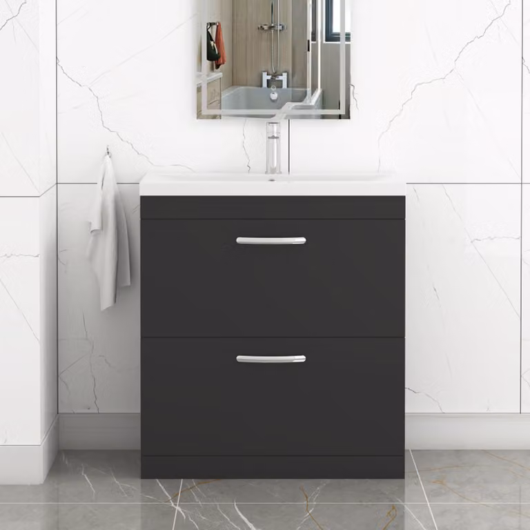 Royal Bathrooms Turin 800mm Matt Black Floor Standing Vanity Unit with 2 Drawers and Mid-Edge Basin