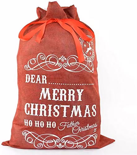 Shatchi Large Vintage Hessian Santa Sack Christmas Gift Bag in Red or Brown, W/H: 72 x 50 cm