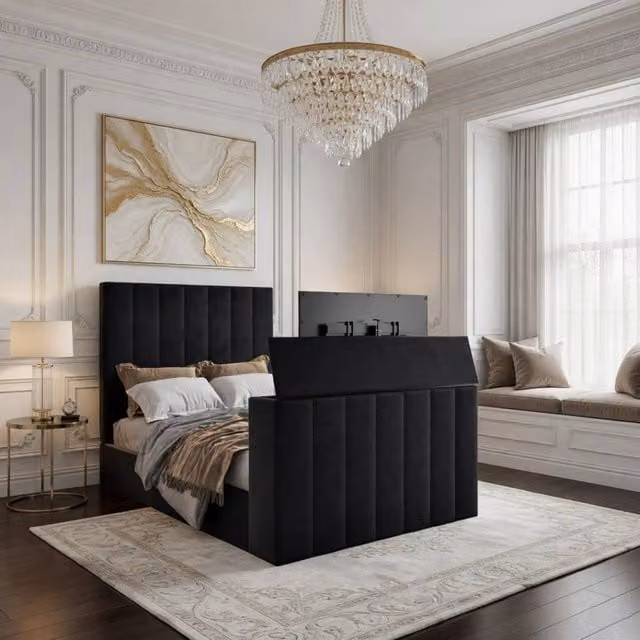 KDMD Argyll Bespoke Super King Upholstered Velvet TV Bed Frame in Black