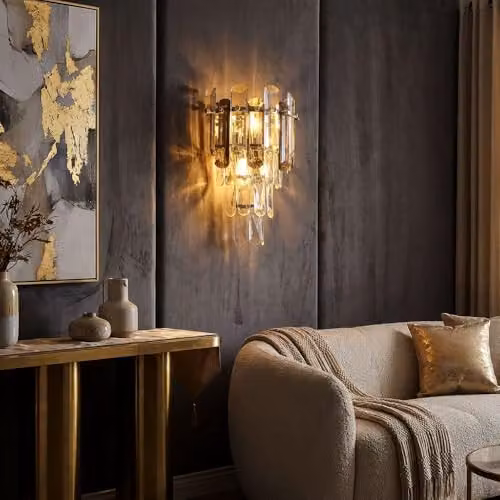 Globo Lighting Orgina Wall Lamp in Chrome with Grey Transparent Crystal, Height: 34 cm – 3